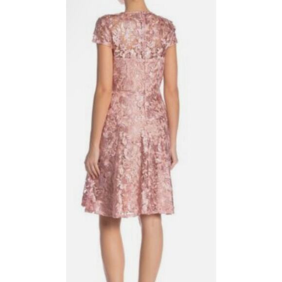 Marina Lace Fit & Flare Dress Pink Jewel Cap sleeves Zip closure Sz 12 NWT - Picture 3 of 8